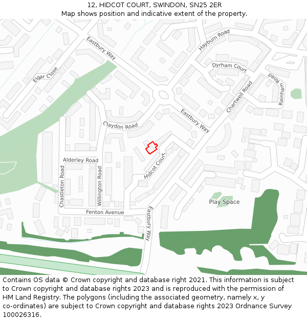 12, HIDCOT COURT, SWINDON, SN25 2ER: Location map and indicative extent of plot