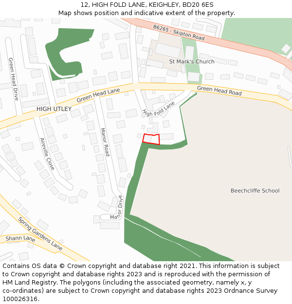 12, HIGH FOLD LANE, KEIGHLEY, BD20 6ES: Location map and indicative extent of plot