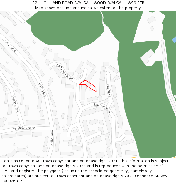 12, HIGH LAND ROAD, WALSALL WOOD, WALSALL, WS9 9ER: Location map and indicative extent of plot