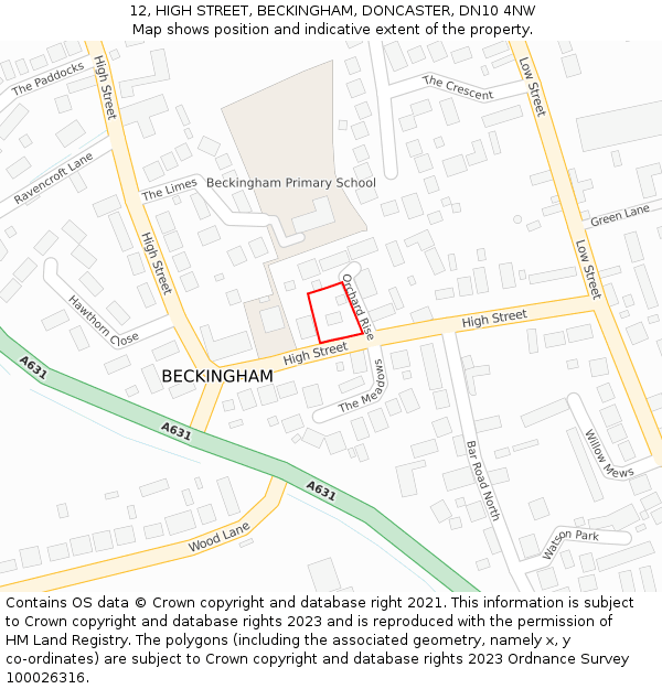 12, HIGH STREET, BECKINGHAM, DONCASTER, DN10 4NW: Location map and indicative extent of plot