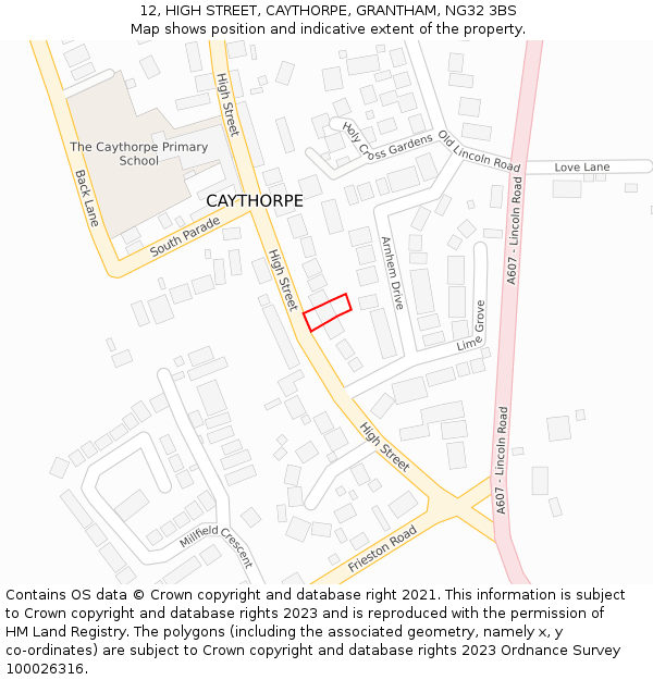 12, HIGH STREET, CAYTHORPE, GRANTHAM, NG32 3BS: Location map and indicative extent of plot