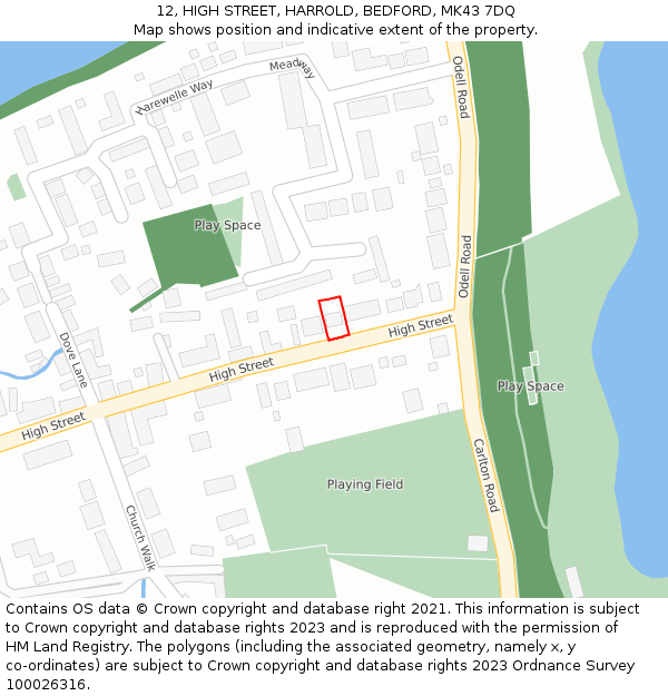 12, HIGH STREET, HARROLD, BEDFORD, MK43 7DQ: Location map and indicative extent of plot