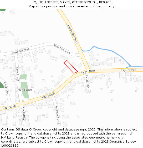 12, HIGH STREET, MAXEY, PETERBOROUGH, PE6 9EE: Location map and indicative extent of plot