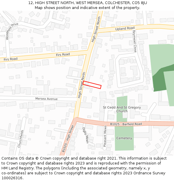 12, HIGH STREET NORTH, WEST MERSEA, COLCHESTER, CO5 8JU: Location map and indicative extent of plot