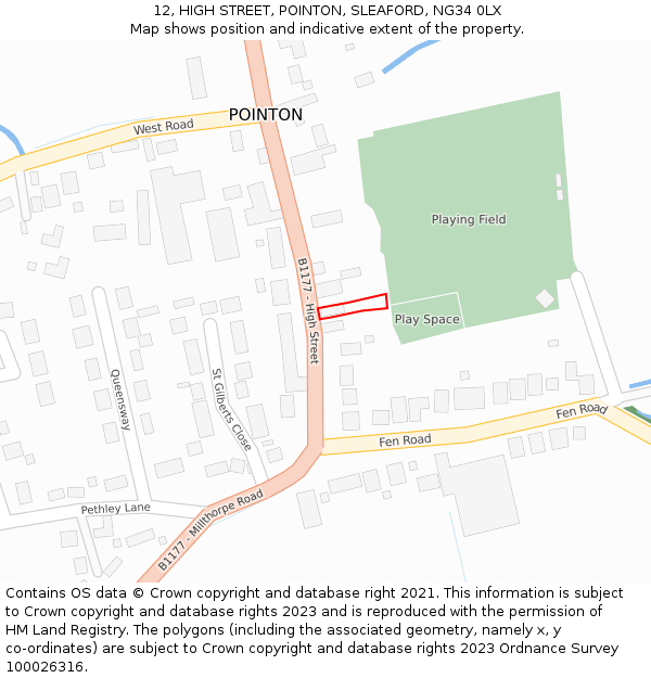 12, HIGH STREET, POINTON, SLEAFORD, NG34 0LX: Location map and indicative extent of plot