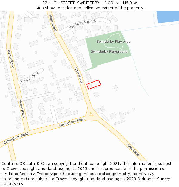 12, HIGH STREET, SWINDERBY, LINCOLN, LN6 9LW: Location map and indicative extent of plot