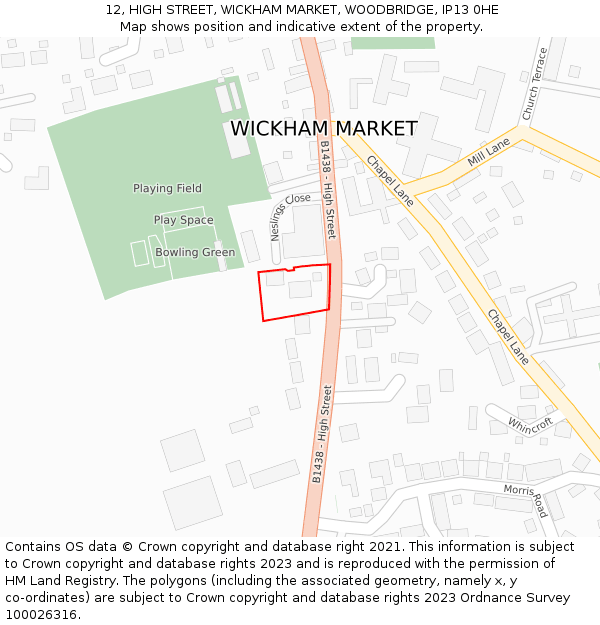 12, HIGH STREET, WICKHAM MARKET, WOODBRIDGE, IP13 0HE: Location map and indicative extent of plot