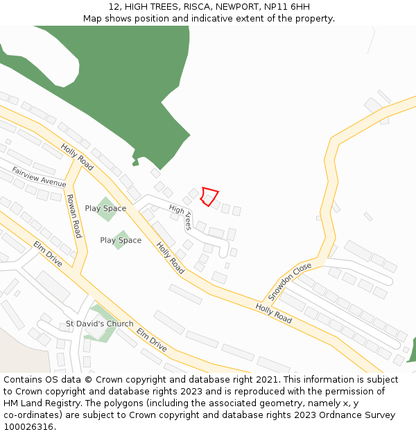 12, HIGH TREES, RISCA, NEWPORT, NP11 6HH: Location map and indicative extent of plot