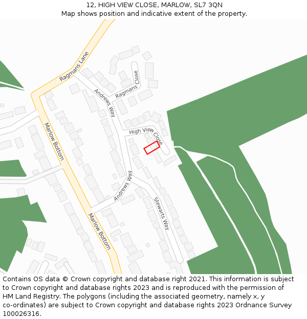 12, HIGH VIEW CLOSE, MARLOW, SL7 3QN: Location map and indicative extent of plot