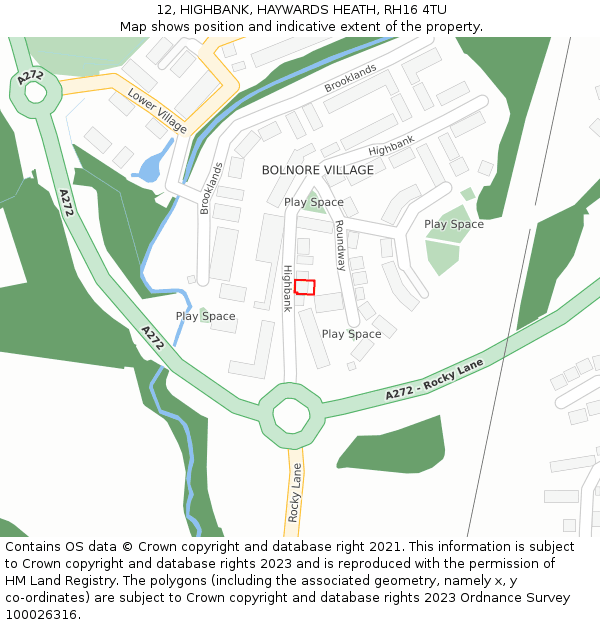 12, HIGHBANK, HAYWARDS HEATH, RH16 4TU: Location map and indicative extent of plot