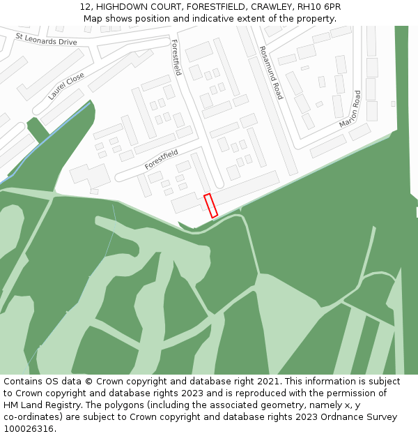 12, HIGHDOWN COURT, FORESTFIELD, CRAWLEY, RH10 6PR: Location map and indicative extent of plot