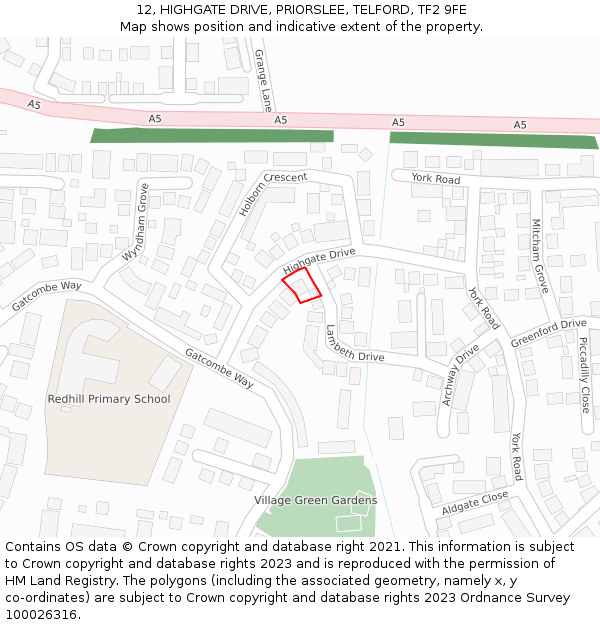 12, HIGHGATE DRIVE, PRIORSLEE, TELFORD, TF2 9FE: Location map and indicative extent of plot