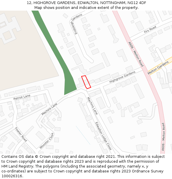 12, HIGHGROVE GARDENS, EDWALTON, NOTTINGHAM, NG12 4DF: Location map and indicative extent of plot