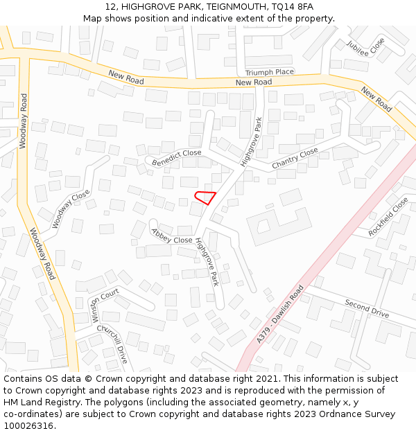 12, HIGHGROVE PARK, TEIGNMOUTH, TQ14 8FA: Location map and indicative extent of plot