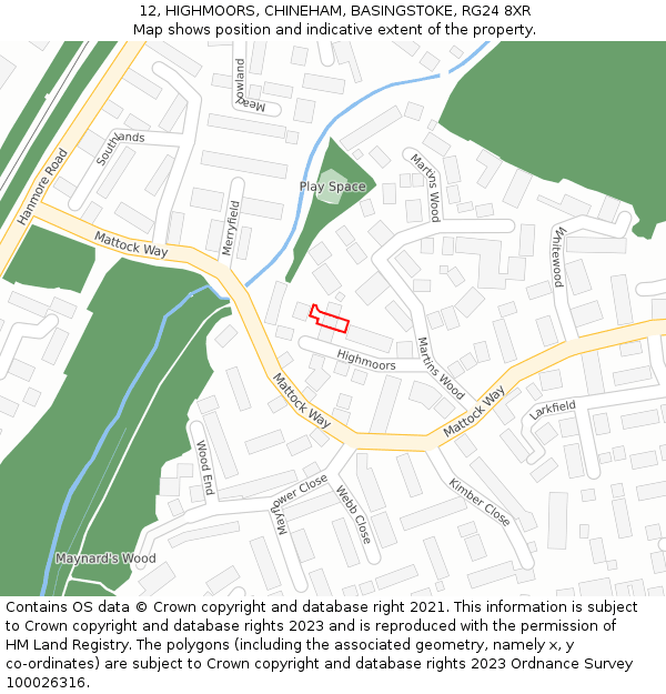 12, HIGHMOORS, CHINEHAM, BASINGSTOKE, RG24 8XR: Location map and indicative extent of plot