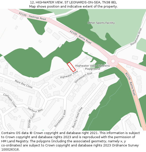 12, HIGHWATER VIEW, ST LEONARDS-ON-SEA, TN38 8EL: Location map and indicative extent of plot