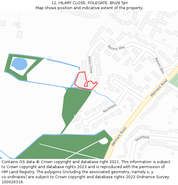 12, HILARY CLOSE, POLEGATE, BN26 5JH: Location map and indicative extent of plot