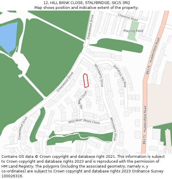 12, HILL BANK CLOSE, STALYBRIDGE, SK15 3RQ: Location map and indicative extent of plot