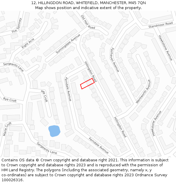 12, HILLINGDON ROAD, WHITEFIELD, MANCHESTER, M45 7QN: Location map and indicative extent of plot