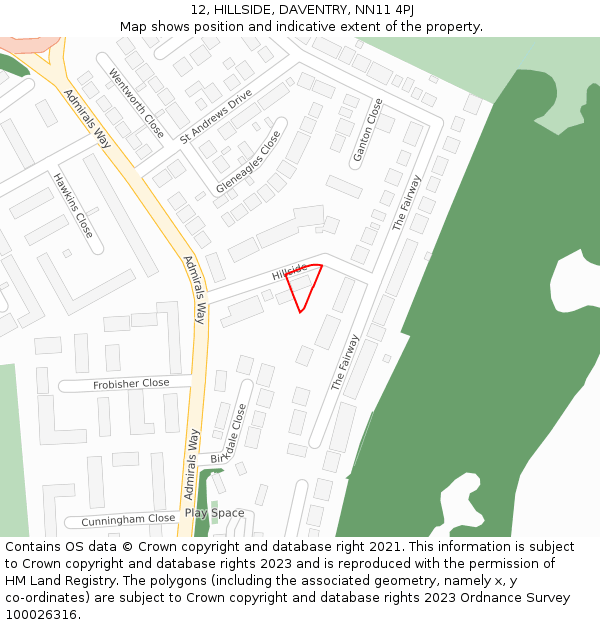 12, HILLSIDE, DAVENTRY, NN11 4PJ: Location map and indicative extent of plot
