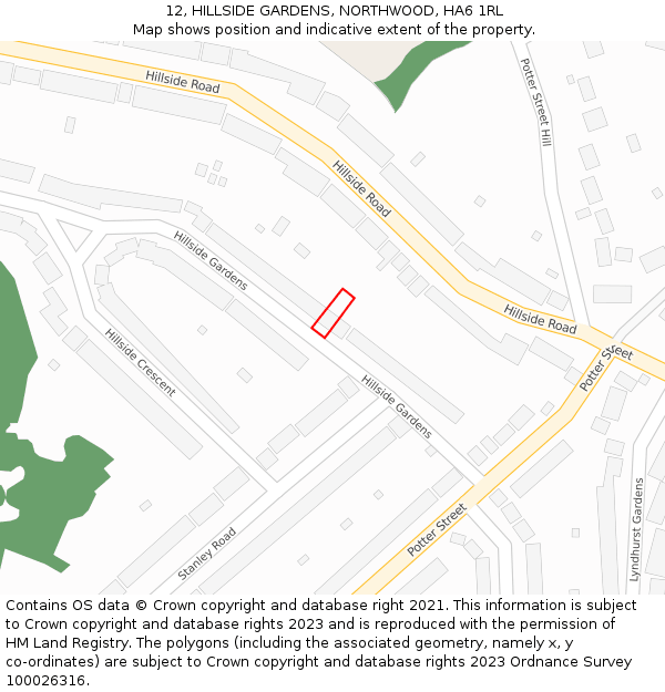 12, HILLSIDE GARDENS, NORTHWOOD, HA6 1RL: Location map and indicative extent of plot