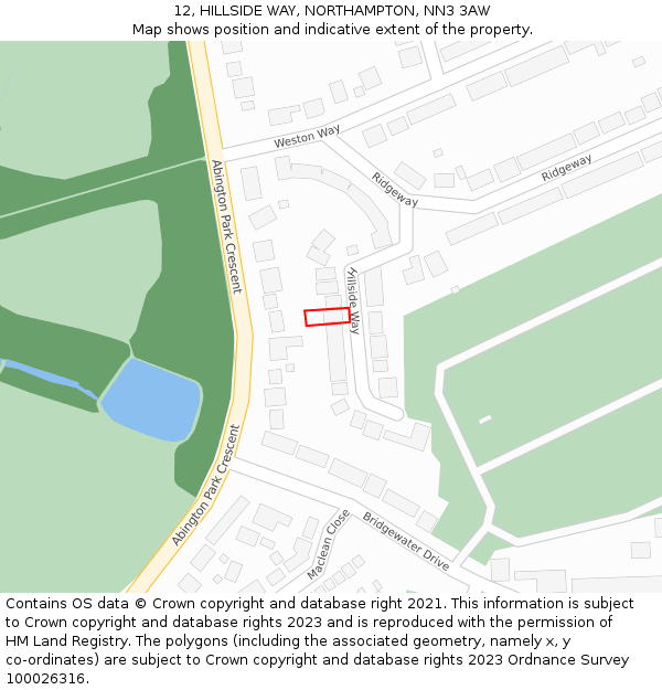 12, HILLSIDE WAY, NORTHAMPTON, NN3 3AW: Location map and indicative extent of plot