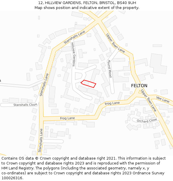 12, HILLVIEW GARDENS, FELTON, BRISTOL, BS40 9UH: Location map and indicative extent of plot