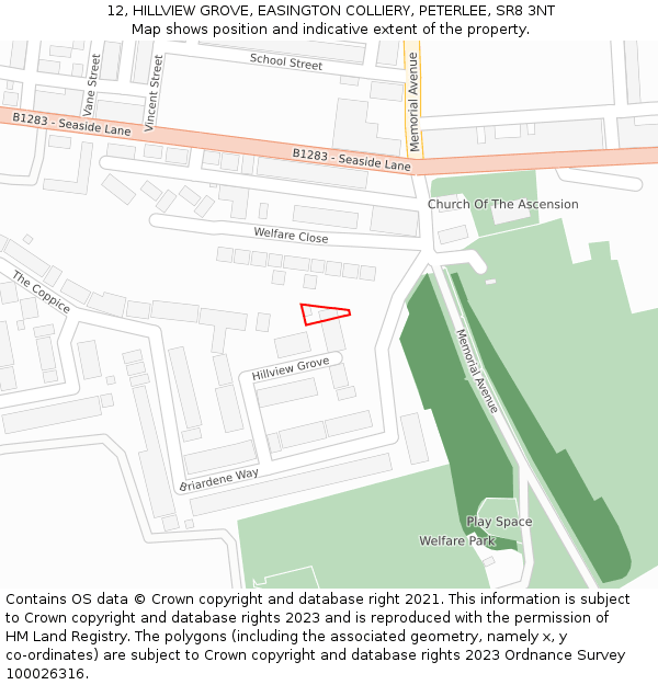 12, HILLVIEW GROVE, EASINGTON COLLIERY, PETERLEE, SR8 3NT: Location map and indicative extent of plot