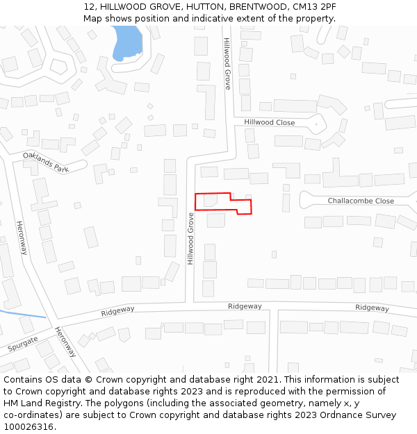 12, HILLWOOD GROVE, HUTTON, BRENTWOOD, CM13 2PF: Location map and indicative extent of plot