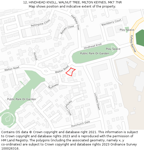 12, HINDHEAD KNOLL, WALNUT TREE, MILTON KEYNES, MK7 7NR: Location map and indicative extent of plot