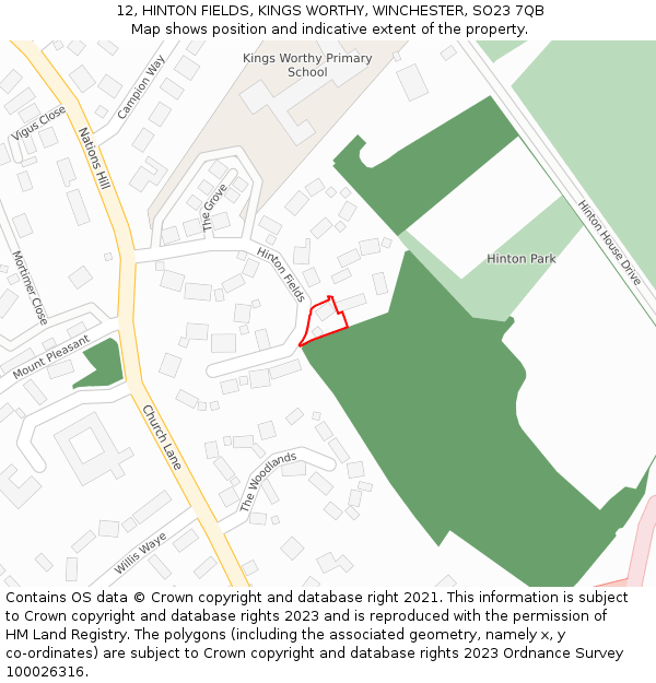 12, HINTON FIELDS, KINGS WORTHY, WINCHESTER, SO23 7QB: Location map and indicative extent of plot