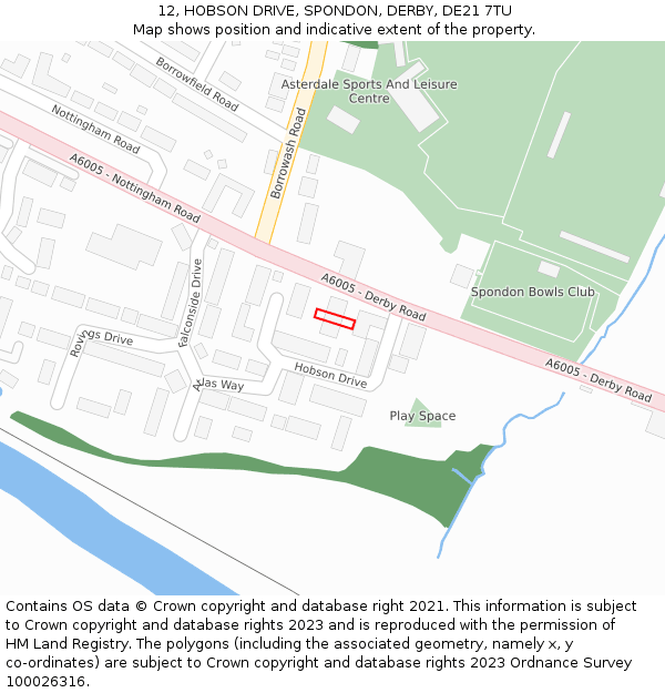 12, HOBSON DRIVE, SPONDON, DERBY, DE21 7TU: Location map and indicative extent of plot