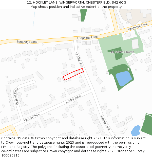 12, HOCKLEY LANE, WINGERWORTH, CHESTERFIELD, S42 6QG: Location map and indicative extent of plot