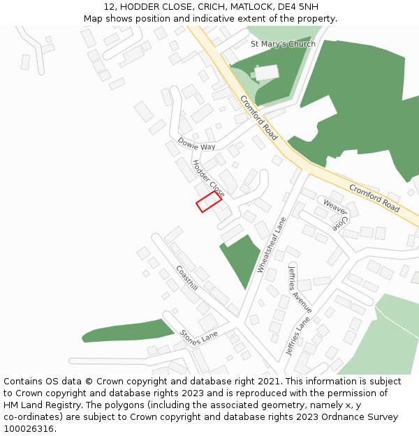 12, HODDER CLOSE, CRICH, MATLOCK, DE4 5NH: Location map and indicative extent of plot