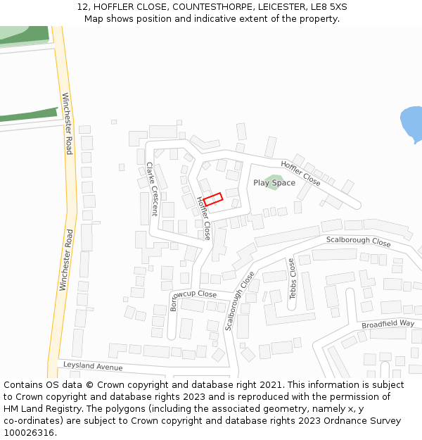 12, HOFFLER CLOSE, COUNTESTHORPE, LEICESTER, LE8 5XS: Location map and indicative extent of plot