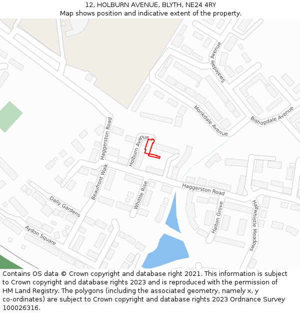 12, HOLBURN AVENUE, BLYTH, NE24 4RY: Location map and indicative extent of plot