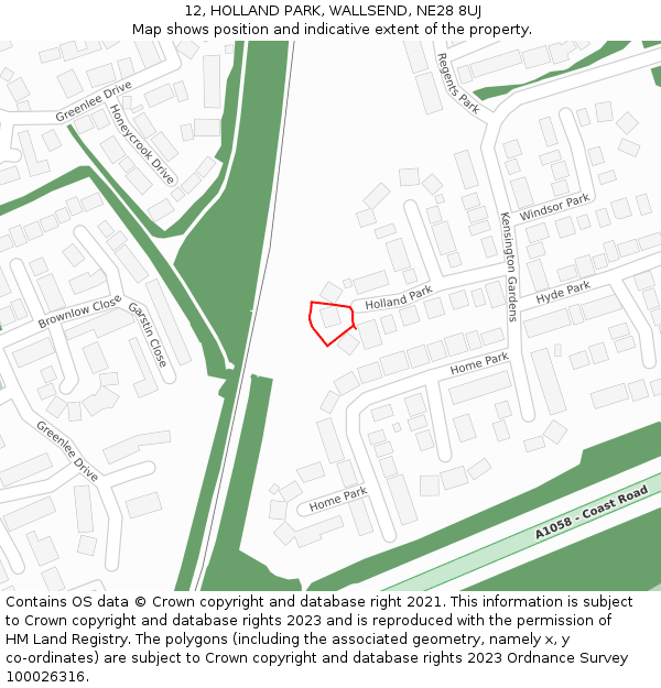 12, HOLLAND PARK, WALLSEND, NE28 8UJ: Location map and indicative extent of plot