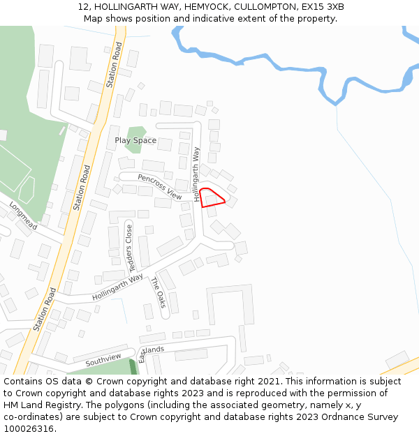 12, HOLLINGARTH WAY, HEMYOCK, CULLOMPTON, EX15 3XB: Location map and indicative extent of plot