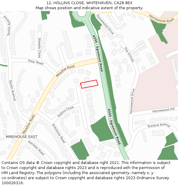 12, HOLLINS CLOSE, WHITEHAVEN, CA28 8EX: Location map and indicative extent of plot