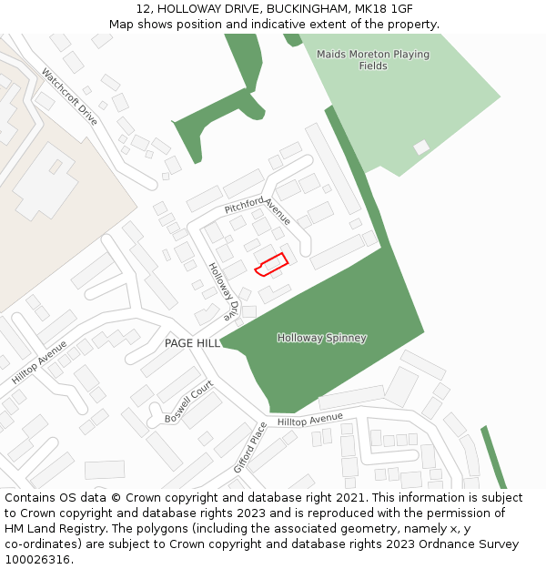 12, HOLLOWAY DRIVE, BUCKINGHAM, MK18 1GF: Location map and indicative extent of plot