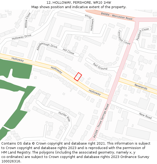 12, HOLLOWAY, PERSHORE, WR10 1HW: Location map and indicative extent of plot