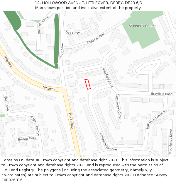 12, HOLLOWOOD AVENUE, LITTLEOVER, DERBY, DE23 6JD: Location map and indicative extent of plot