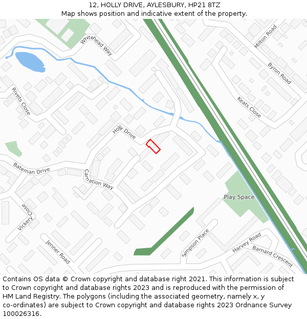 12, HOLLY DRIVE, AYLESBURY, HP21 8TZ: Location map and indicative extent of plot