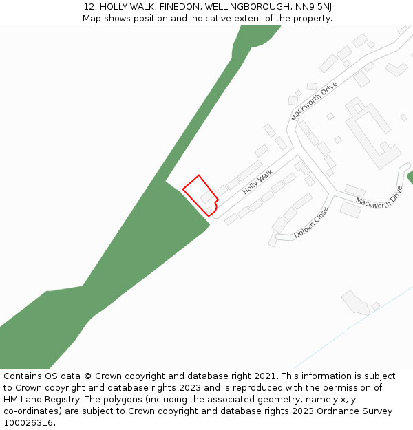 12, HOLLY WALK, FINEDON, WELLINGBOROUGH, NN9 5NJ: Location map and indicative extent of plot