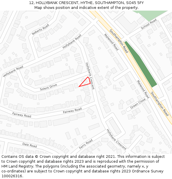 12, HOLLYBANK CRESCENT, HYTHE, SOUTHAMPTON, SO45 5FY: Location map and indicative extent of plot