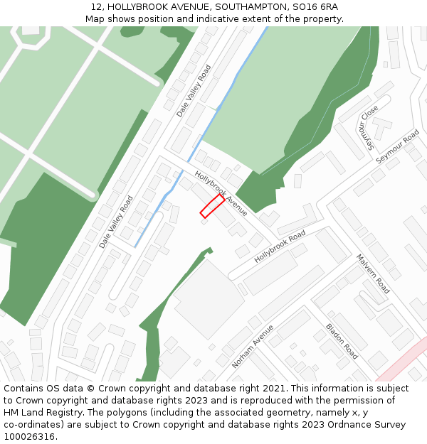 12, HOLLYBROOK AVENUE, SOUTHAMPTON, SO16 6RA: Location map and indicative extent of plot
