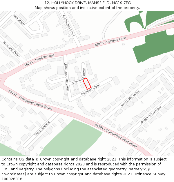 12, HOLLYHOCK DRIVE, MANSFIELD, NG19 7FG: Location map and indicative extent of plot