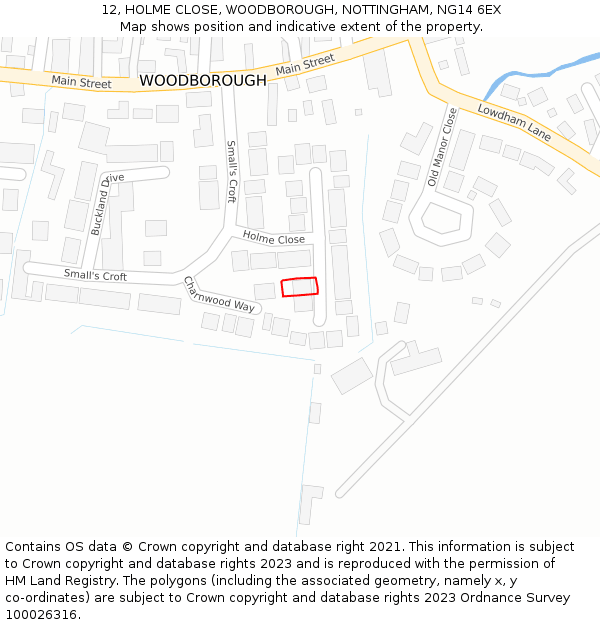 12, HOLME CLOSE, WOODBOROUGH, NOTTINGHAM, NG14 6EX: Location map and indicative extent of plot