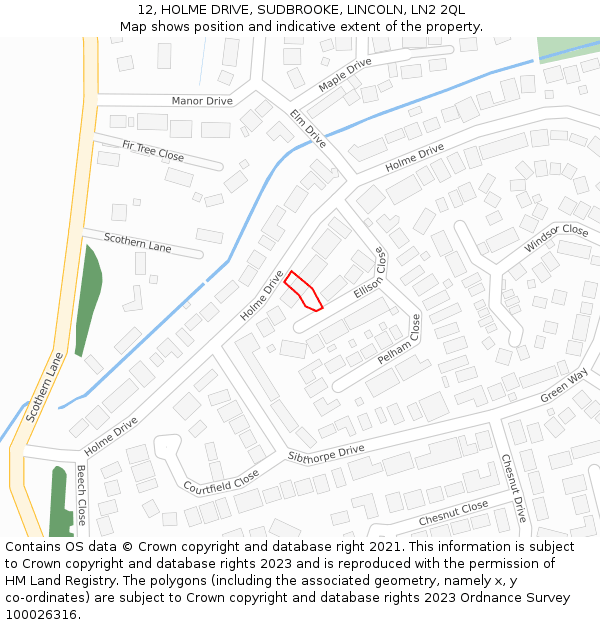 12, HOLME DRIVE, SUDBROOKE, LINCOLN, LN2 2QL: Location map and indicative extent of plot