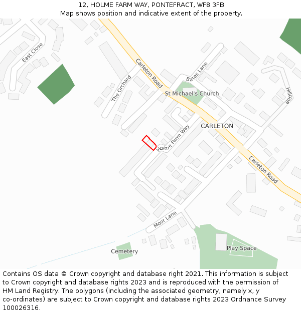 12, HOLME FARM WAY, PONTEFRACT, WF8 3FB: Location map and indicative extent of plot
